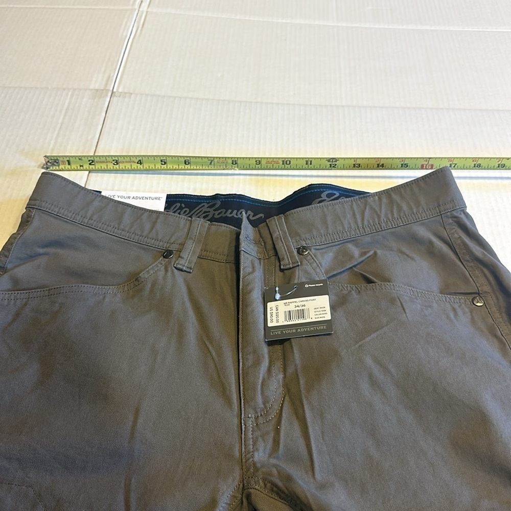 NWT Eddie Bauer brown Rappel Canvas Pant teak slim fit zipper side pocke… - Picture 5 of 11